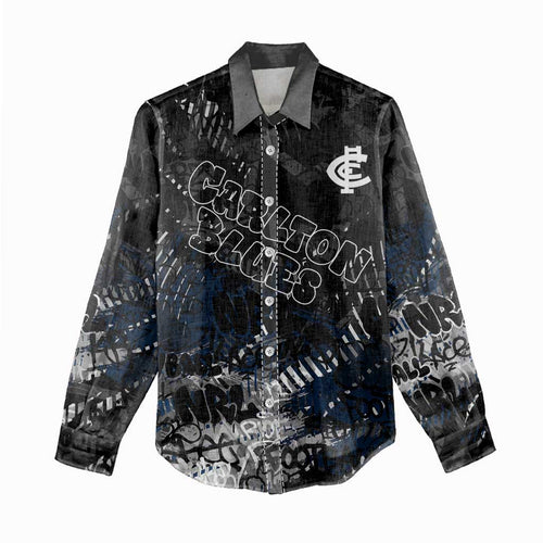 Carlton Blues Women Casual Shirt Urban Graffiti Street Art - Bold Abstract Spray Paint