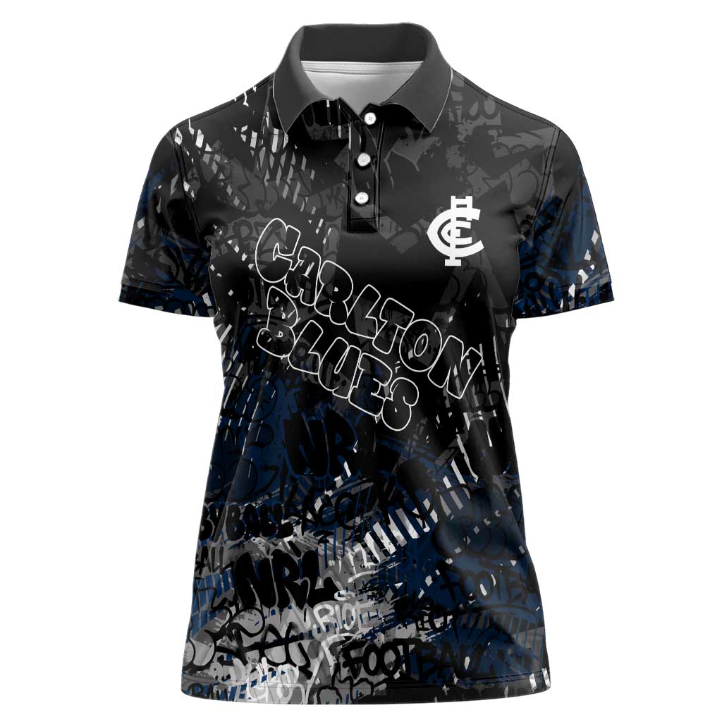 Carlton Blues Women Polo Shirt Urban Graffiti Street Art - Bold Abstract Spray Paint