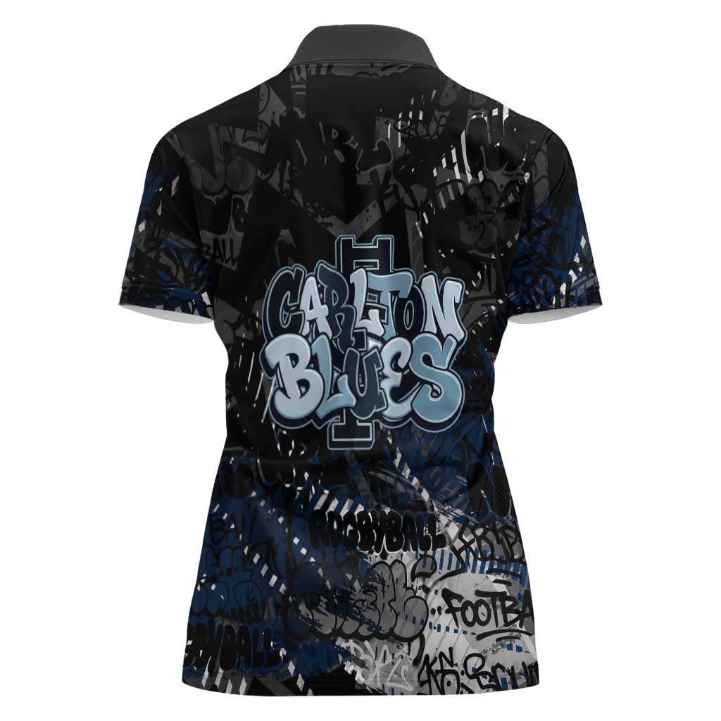 Carlton Blues Women Polo Shirt Urban Graffiti Street Art - Bold Abstract Spray Paint