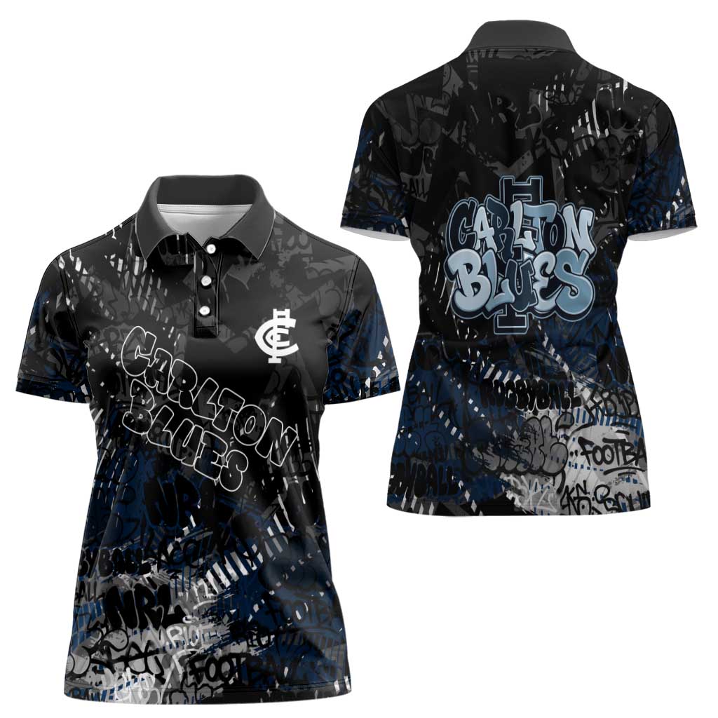Carlton Blues Women Polo Shirt Urban Graffiti Street Art - Bold Abstract Spray Paint
