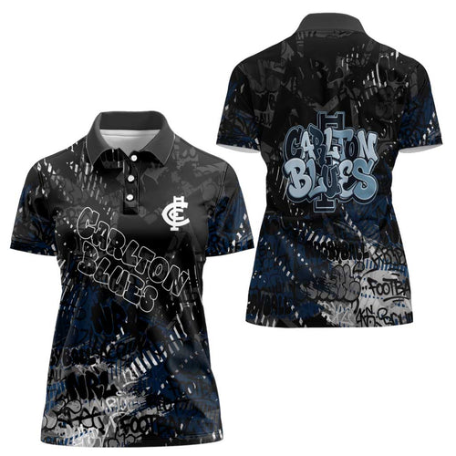 Carlton Blues Women Polo Shirt Urban Graffiti Street Art - Bold Abstract Spray Paint