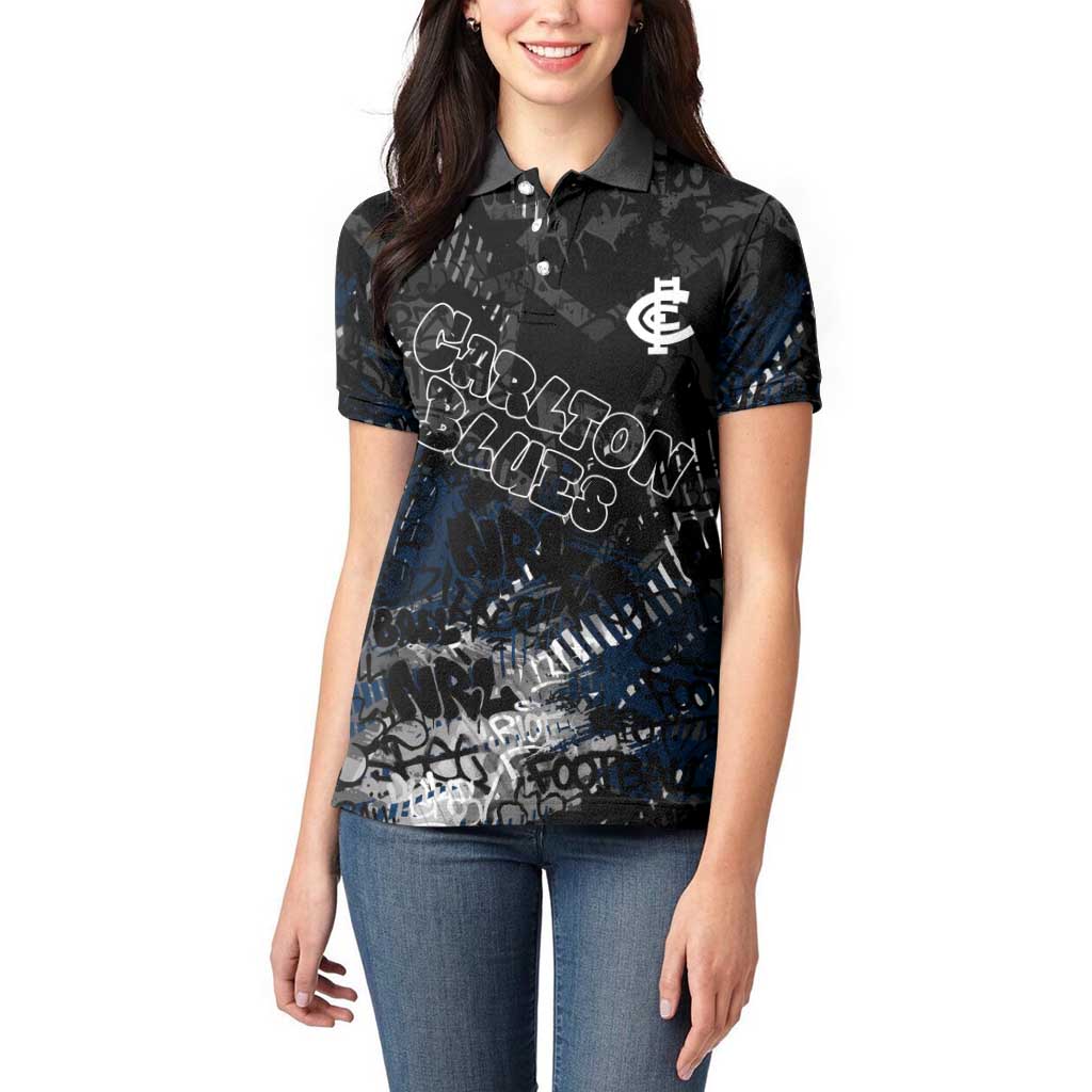 Carlton Blues Women Polo Shirt Urban Graffiti Street Art - Bold Abstract Spray Paint