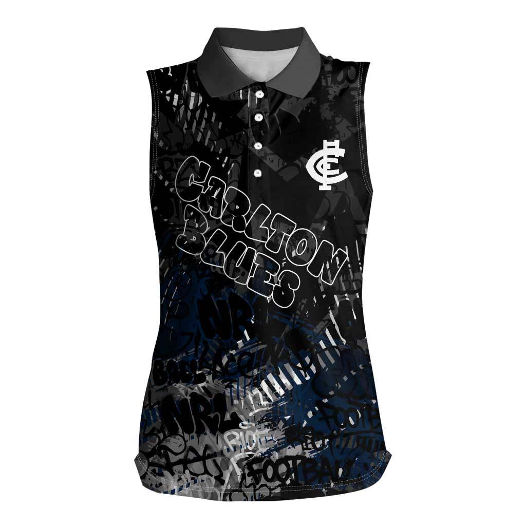 Carlton Blues Women Sleeveless Polo Shirt Urban Graffiti Street Art - Bold Abstract Spray Paint