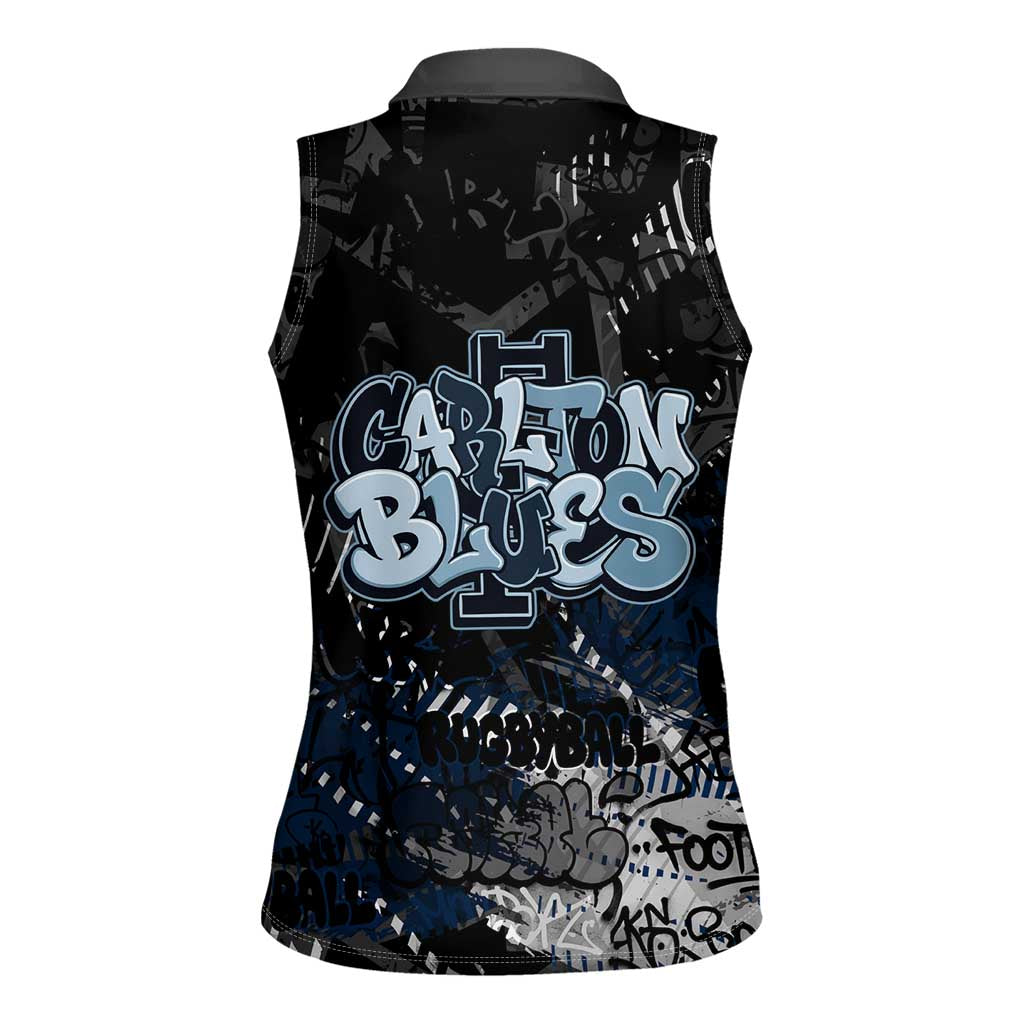 Carlton Blues Women Sleeveless Polo Shirt Urban Graffiti Street Art - Bold Abstract Spray Paint