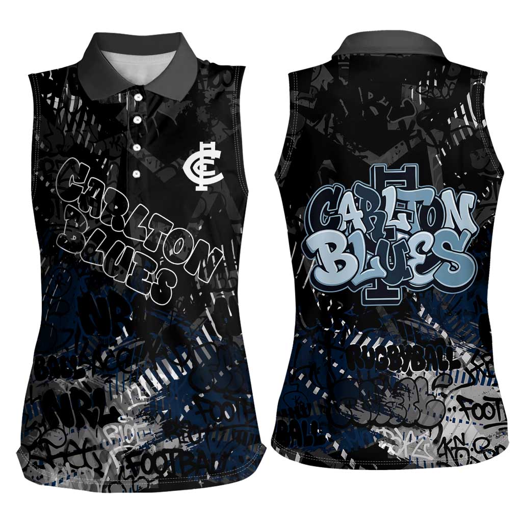 Carlton Blues Women Sleeveless Polo Shirt Urban Graffiti Street Art - Bold Abstract Spray Paint