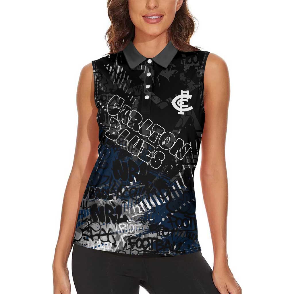 Carlton Blues Women Sleeveless Polo Shirt Urban Graffiti Street Art - Bold Abstract Spray Paint