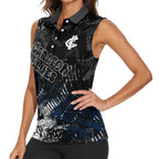 Carlton Blues Women Sleeveless Polo Shirt Urban Graffiti Street Art - Bold Abstract Spray Paint
