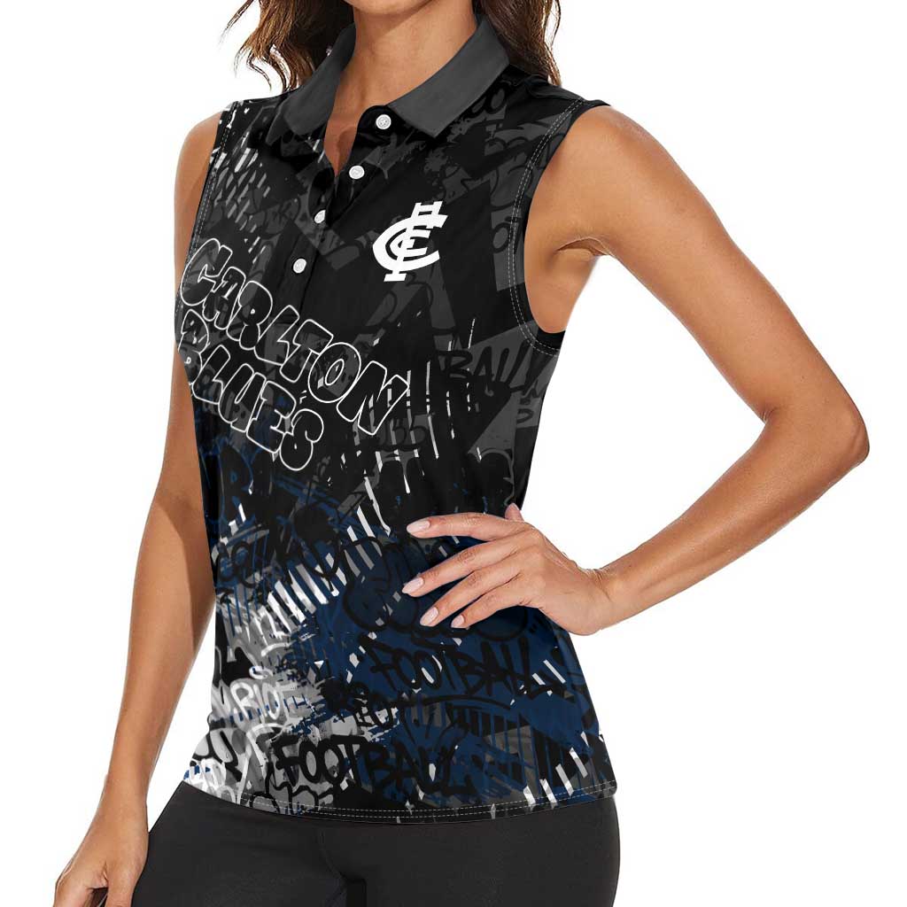 Carlton Blues Women Sleeveless Polo Shirt Urban Graffiti Street Art - Bold Abstract Spray Paint