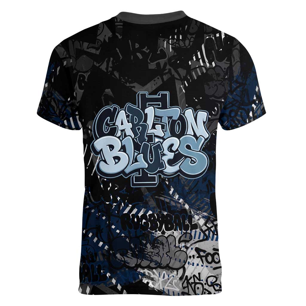 Carlton Blues Women V-Neck T-Shirt Urban Graffiti Street Art - Bold Abstract Spray Paint