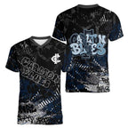 Carlton Blues Women V-Neck T-Shirt Urban Graffiti Street Art - Bold Abstract Spray Paint