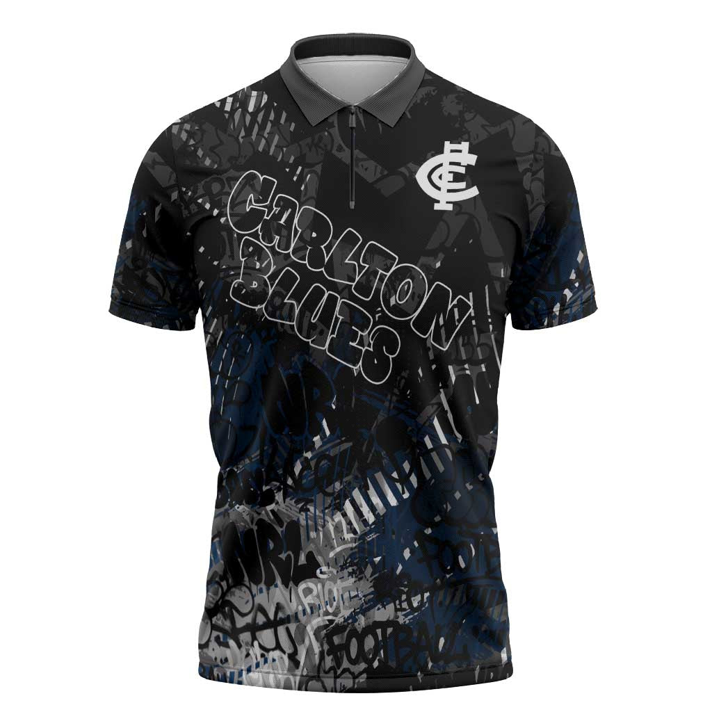 Carlton Blues Zipper Polo Shirt Urban Graffiti Street Art - Bold Abstract Spray Paint