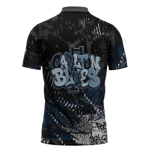 Carlton Blues Zipper Polo Shirt Urban Graffiti Street Art - Bold Abstract Spray Paint