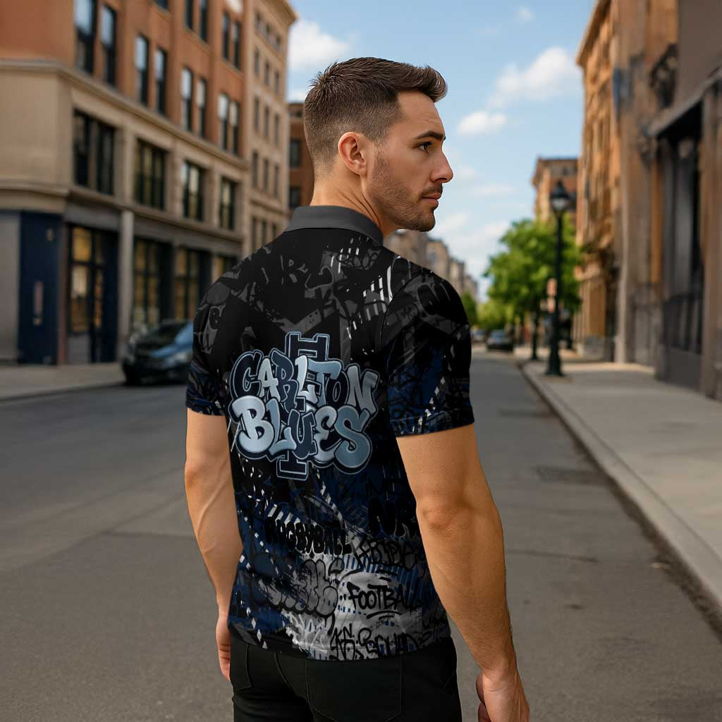 Carlton Blues Zipper Polo Shirt Urban Graffiti Street Art - Bold Abstract Spray Paint