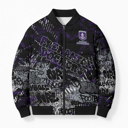 Fremantle Dockers Bomber Puffer Jacket Urban Graffiti Street Art - Bold Abstract Spray Paint