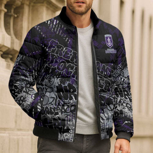 Fremantle Dockers Bomber Puffer Jacket Urban Graffiti Street Art - Bold Abstract Spray Paint