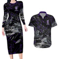 Fremantle Dockers Couples Matching Long Sleeve Bodycon Dress and Hawaiian Shirt Urban Graffiti Street Art - Bold Abstract Spray Paint