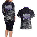 Fremantle Dockers Couples Matching Long Sleeve Bodycon Dress and Hawaiian Shirt Urban Graffiti Street Art - Bold Abstract Spray Paint