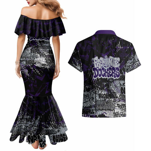 Fremantle Dockers Couples Matching Mermaid Dress and Hawaiian Shirt Urban Graffiti Street Art - Bold Abstract Spray Paint
