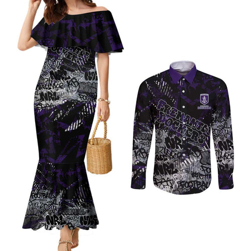Fremantle Dockers Couples Matching Mermaid Dress and Long Sleeve Button Shirt Urban Graffiti Street Art - Bold Abstract Spray Paint