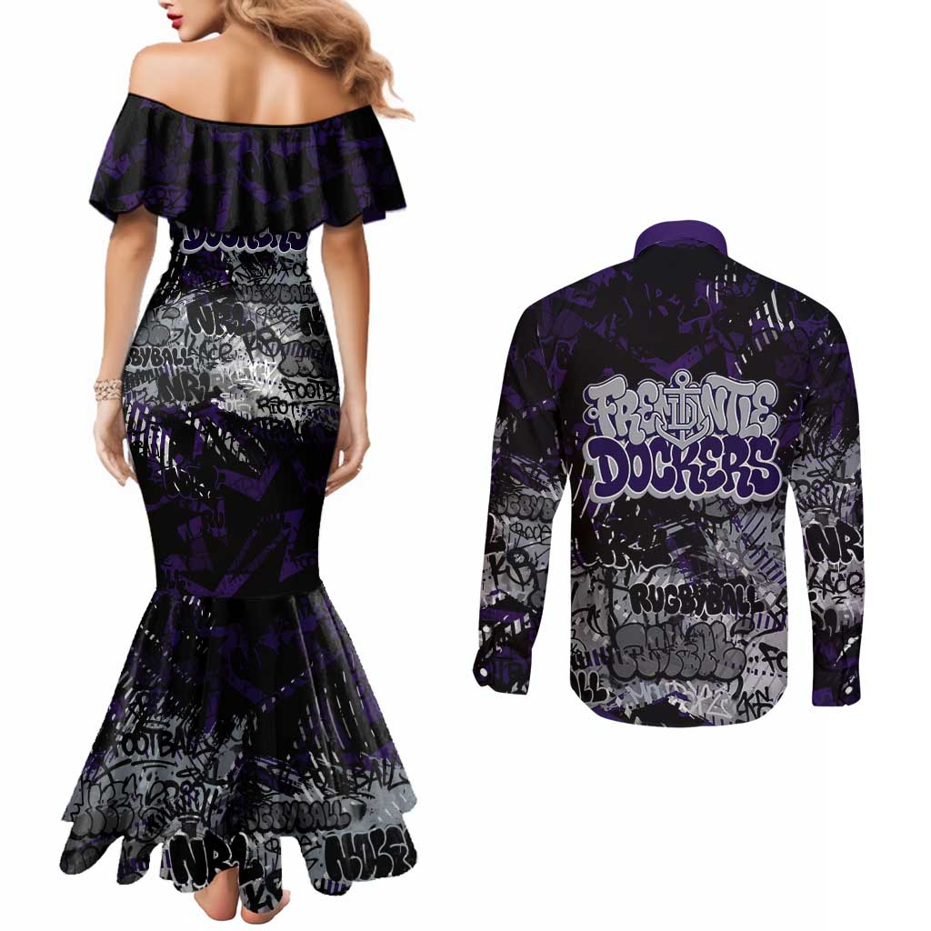 Fremantle Dockers Couples Matching Mermaid Dress and Long Sleeve Button Shirt Urban Graffiti Street Art - Bold Abstract Spray Paint