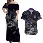 Fremantle Dockers Couples Matching Off Shoulder Maxi Dress and Hawaiian Shirt Urban Graffiti Street Art - Bold Abstract Spray Paint