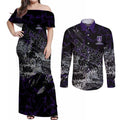 Fremantle Dockers Couples Matching Off Shoulder Maxi Dress and Long Sleeve Button Shirt Urban Graffiti Street Art - Bold Abstract Spray Paint