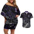 Fremantle Dockers Couples Matching Off Shoulder Short Dress and Hawaiian Shirt Urban Graffiti Street Art - Bold Abstract Spray Paint