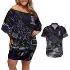 Fremantle Dockers Couples Matching Off Shoulder Short Dress and Hawaiian Shirt Urban Graffiti Street Art - Bold Abstract Spray Paint