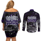 Fremantle Dockers Couples Matching Off Shoulder Short Dress and Long Sleeve Button Shirt Urban Graffiti Street Art - Bold Abstract Spray Paint