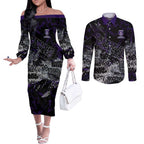 Fremantle Dockers Couples Matching Off The Shoulder Long Sleeve Dress and Long Sleeve Button Shirt Urban Graffiti Street Art - Bold Abstract Spray Paint