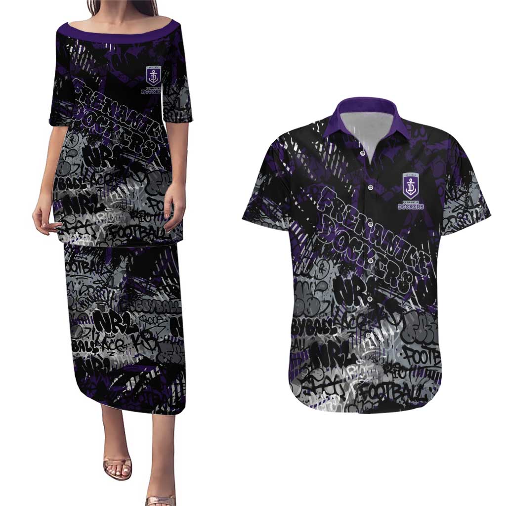 Fremantle Dockers Couples Matching Puletasi and Hawaiian Shirt Urban Graffiti Street Art - Bold Abstract Spray Paint