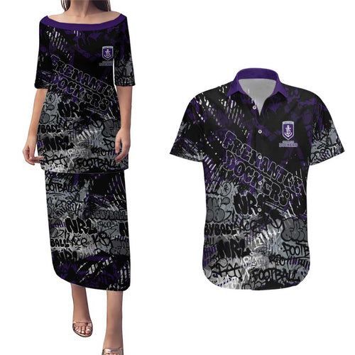 Fremantle Dockers Couples Matching Puletasi and Hawaiian Shirt Urban Graffiti Street Art - Bold Abstract Spray Paint