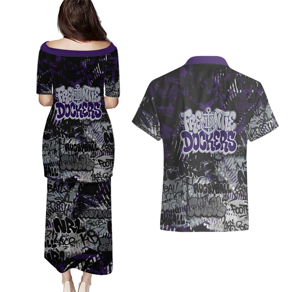 Fremantle Dockers Couples Matching Puletasi and Hawaiian Shirt Urban Graffiti Street Art - Bold Abstract Spray Paint