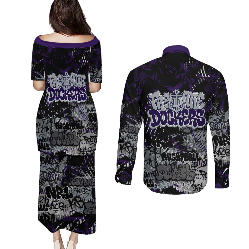 Fremantle Dockers Couples Matching Puletasi and Long Sleeve Button Shirt Urban Graffiti Street Art - Bold Abstract Spray Paint