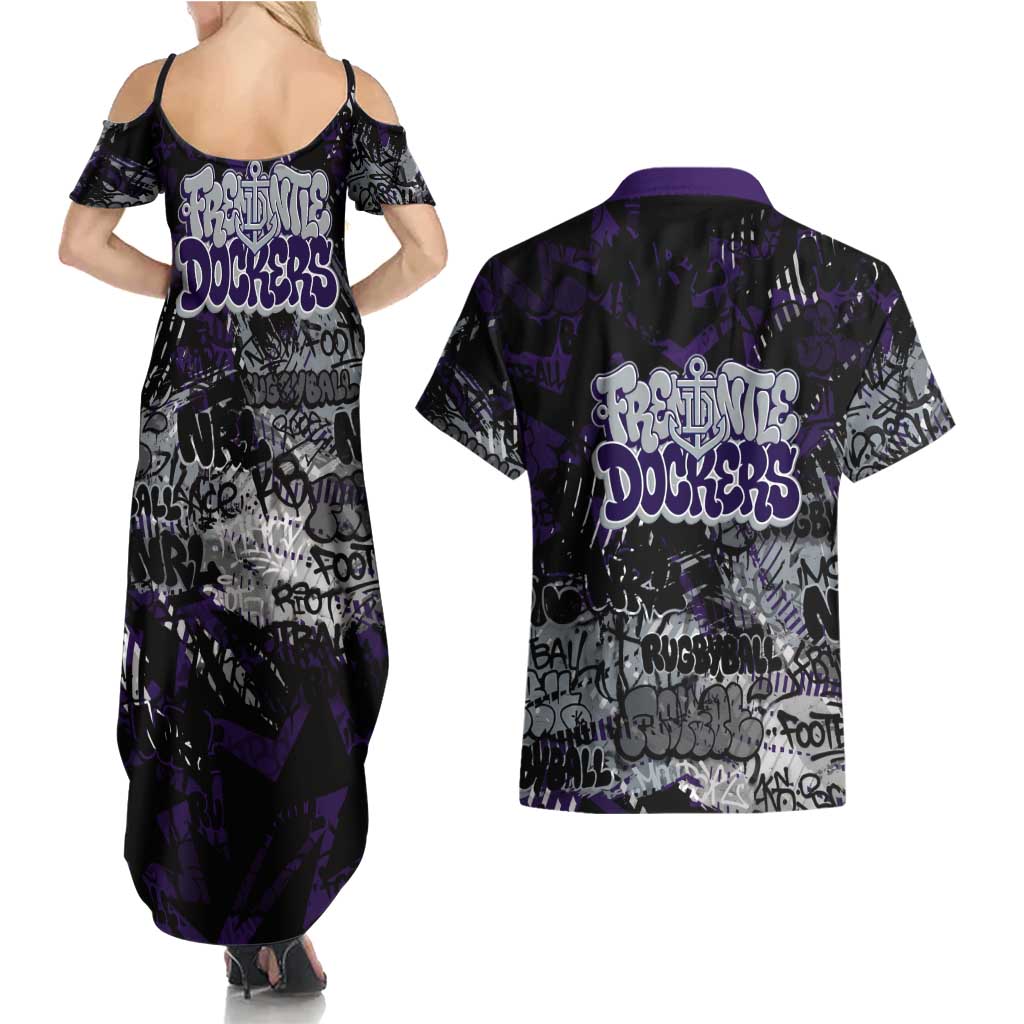 Fremantle Dockers Couples Matching Summer Maxi Dress and Hawaiian Shirt Urban Graffiti Street Art - Bold Abstract Spray Paint