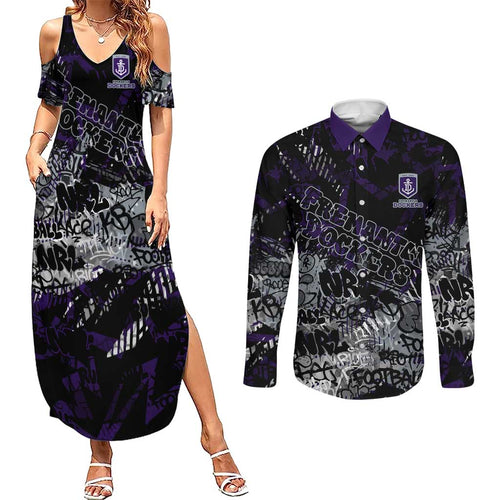 Fremantle Dockers Couples Matching Summer Maxi Dress and Long Sleeve Button Shirt Urban Graffiti Street Art - Bold Abstract Spray Paint