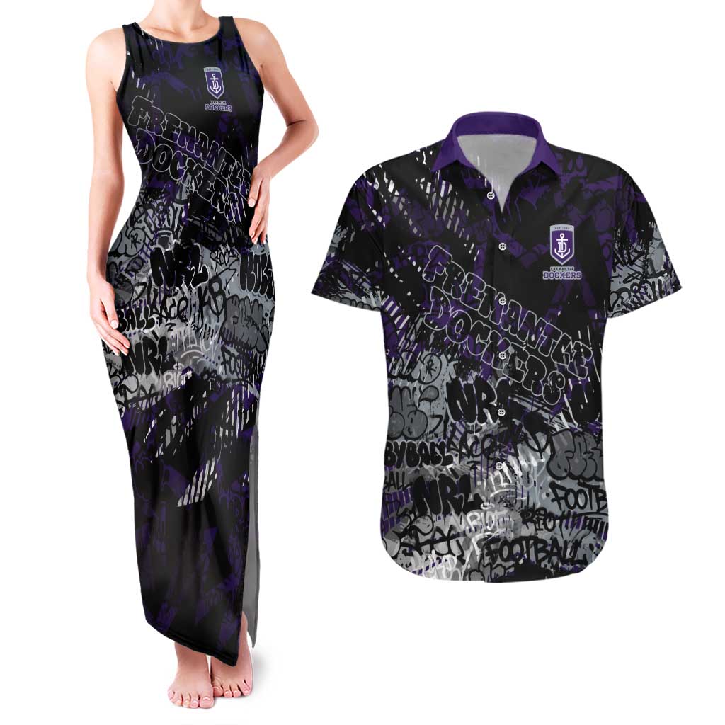 Fremantle Dockers Couples Matching Tank Maxi Dress and Hawaiian Shirt Urban Graffiti Street Art - Bold Abstract Spray Paint