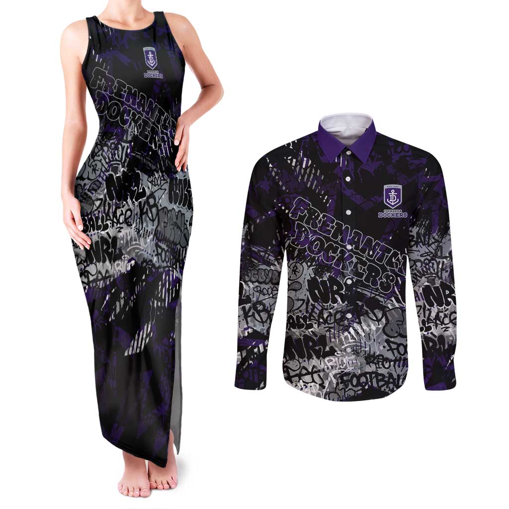 Fremantle Dockers Couples Matching Tank Maxi Dress and Long Sleeve Button Shirt Urban Graffiti Street Art - Bold Abstract Spray Paint
