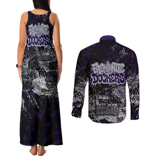 Fremantle Dockers Couples Matching Tank Maxi Dress and Long Sleeve Button Shirt Urban Graffiti Street Art - Bold Abstract Spray Paint