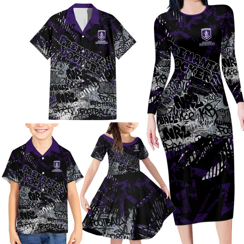 Fremantle Dockers Family Matching Long Sleeve Bodycon Dress and Hawaiian Shirt Urban Graffiti Street Art - Bold Abstract Spray Paint