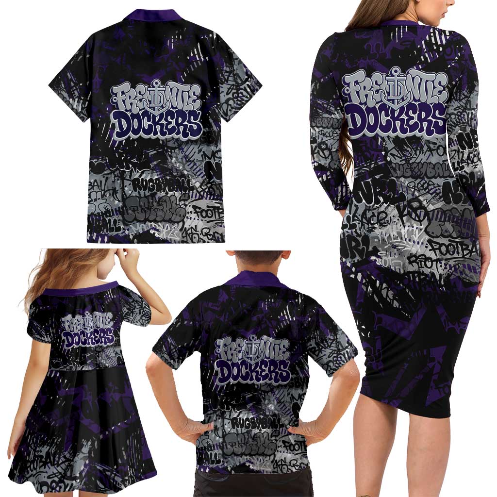 Fremantle Dockers Family Matching Long Sleeve Bodycon Dress and Hawaiian Shirt Urban Graffiti Street Art - Bold Abstract Spray Paint