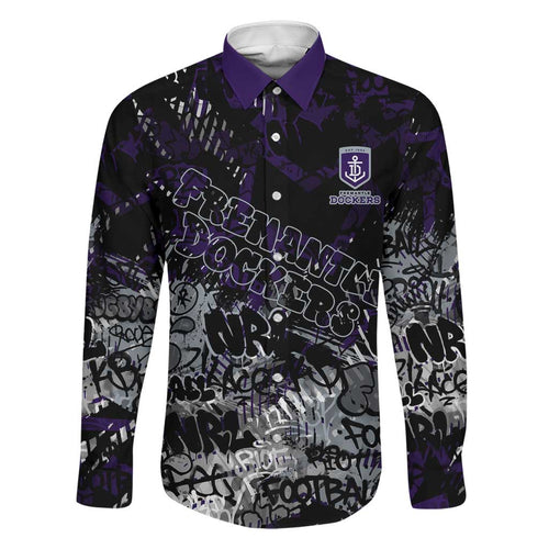 Fremantle Dockers Family Matching Long Sleeve Bodycon Dress and Hawaiian Shirt Urban Graffiti Street Art - Bold Abstract Spray Paint