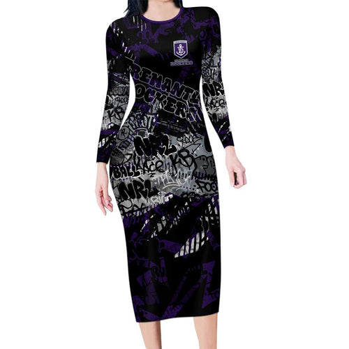 Fremantle Dockers Family Matching Long Sleeve Bodycon Dress and Hawaiian Shirt Urban Graffiti Street Art - Bold Abstract Spray Paint