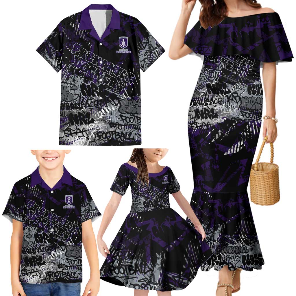Fremantle Dockers Family Matching Mermaid Dress and Hawaiian Shirt Urban Graffiti Street Art - Bold Abstract Spray Paint
