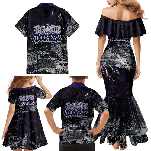 Fremantle Dockers Family Matching Mermaid Dress and Hawaiian Shirt Urban Graffiti Street Art - Bold Abstract Spray Paint