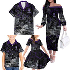 Fremantle Dockers Family Matching Off The Shoulder Long Sleeve Dress and Hawaiian Shirt Urban Graffiti Street Art - Bold Abstract Spray Paint