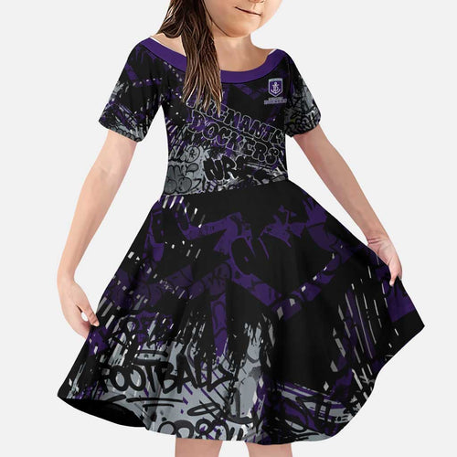 Fremantle Dockers Family Matching Off The Shoulder Long Sleeve Dress and Hawaiian Shirt Urban Graffiti Street Art - Bold Abstract Spray Paint
