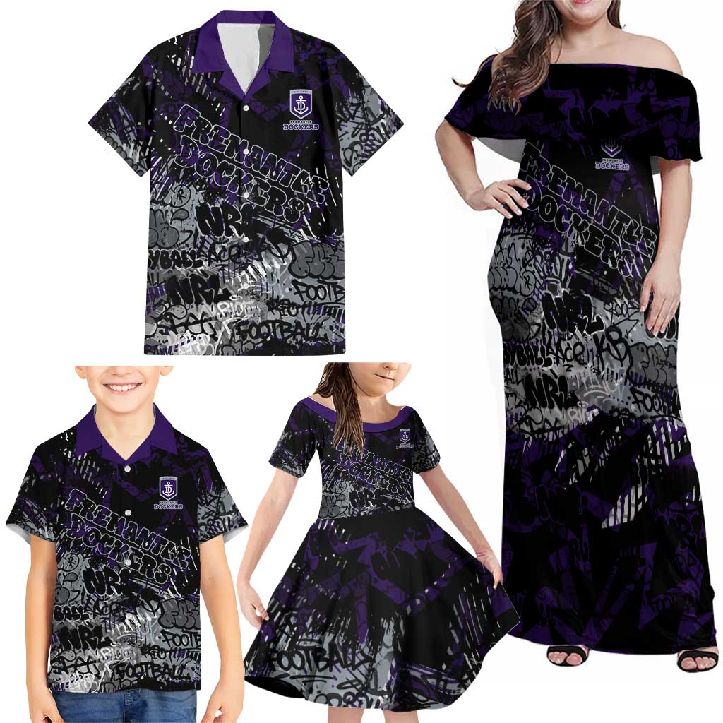 Fremantle Dockers Family Matching Off Shoulder Maxi Dress and Hawaiian Shirt Urban Graffiti Street Art - Bold Abstract Spray Paint