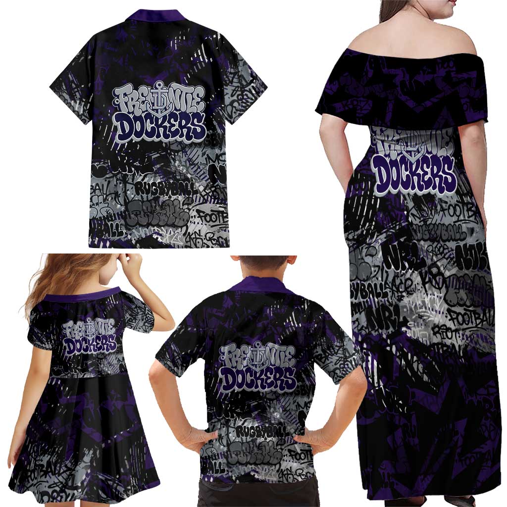 Fremantle Dockers Family Matching Off Shoulder Maxi Dress and Hawaiian Shirt Urban Graffiti Street Art - Bold Abstract Spray Paint