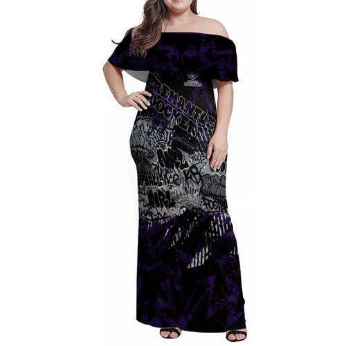 Fremantle Dockers Family Matching Off Shoulder Maxi Dress and Hawaiian Shirt Urban Graffiti Street Art - Bold Abstract Spray Paint